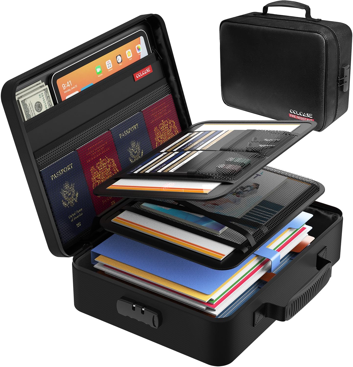 Bolsa de documentos ignífuga con cerradura, bolsa organizadora de archivos impermeable ignífuga con 5 capas de protección, bolsa ignífuga para