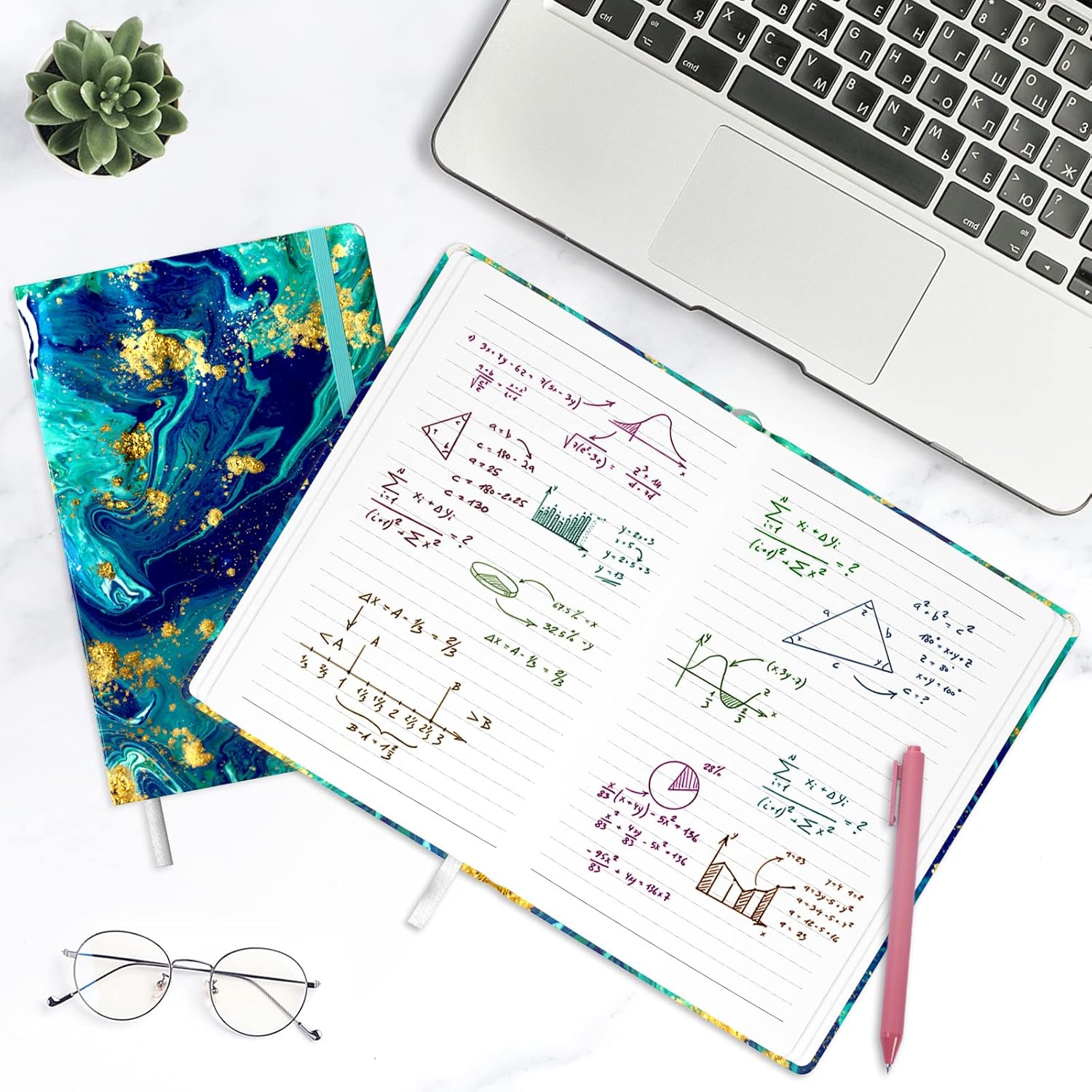 Cuaderno rayado, tapa dura, tamaño mediano de 5.7 x 8.4 pulgadas, 160 páginas de papel grueso, bonito cuaderno estético A5 con rayas universitarias