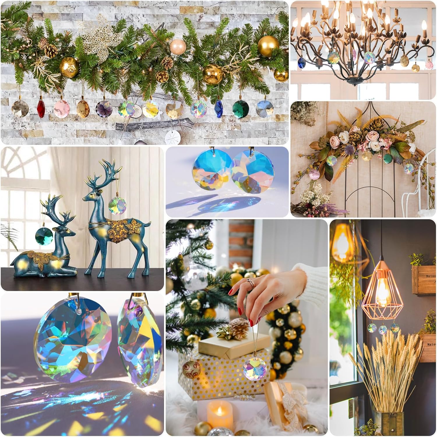 12 bolas de Navidad de cristal de 1.18 pulgadas, mini prisma redonda, decoración de árbol de Navidad, adorno colgante para boda, fiesta, decoración