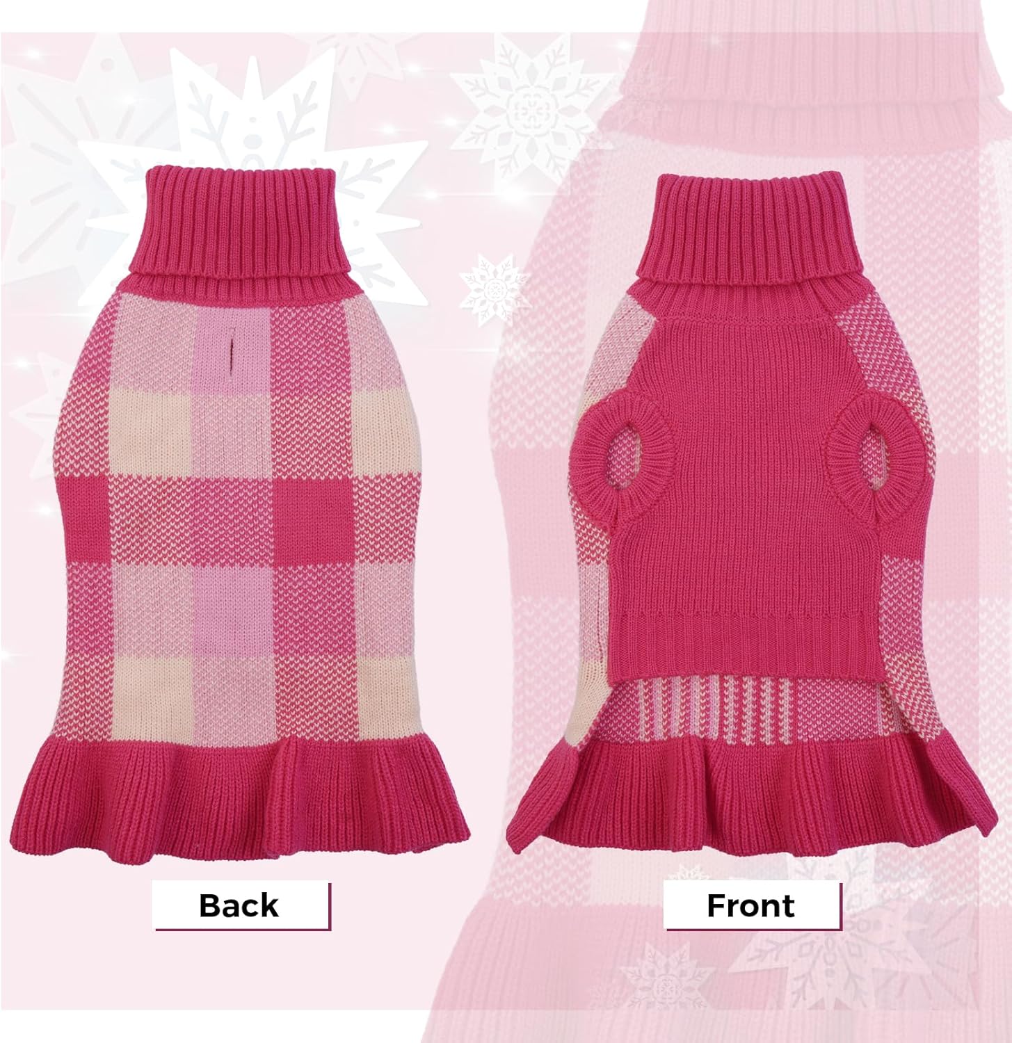 Lelepet Vestido suéter para perro, suéter para perros pequeños para niñas, suéteres de cuello alto para perros pequeños, suéter de Navidad para