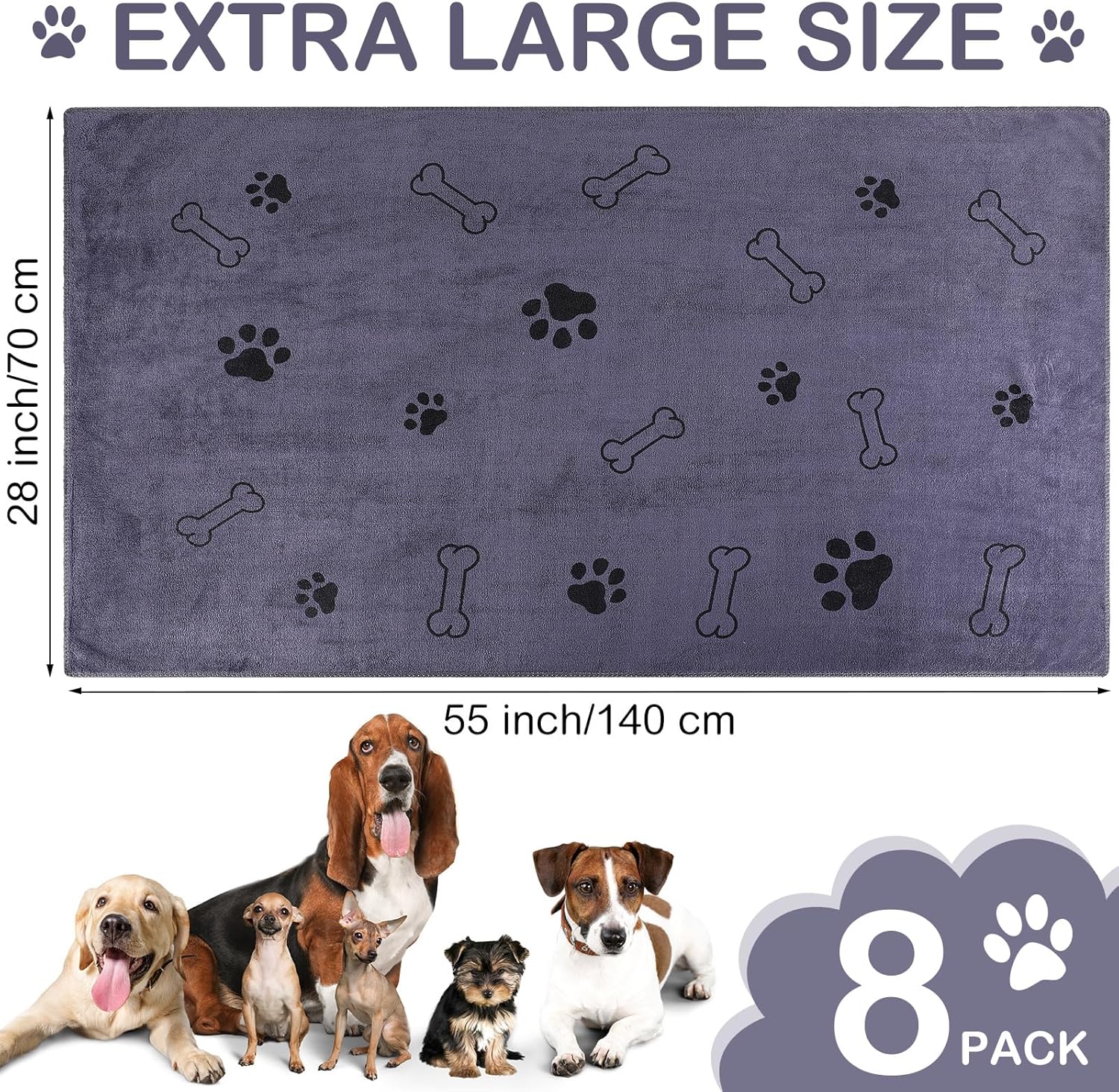 8 toallas a granel para perros y gatos, toallas para mascotas, toallas de microfibra de secado rápido con patas de perro, suministros de baño