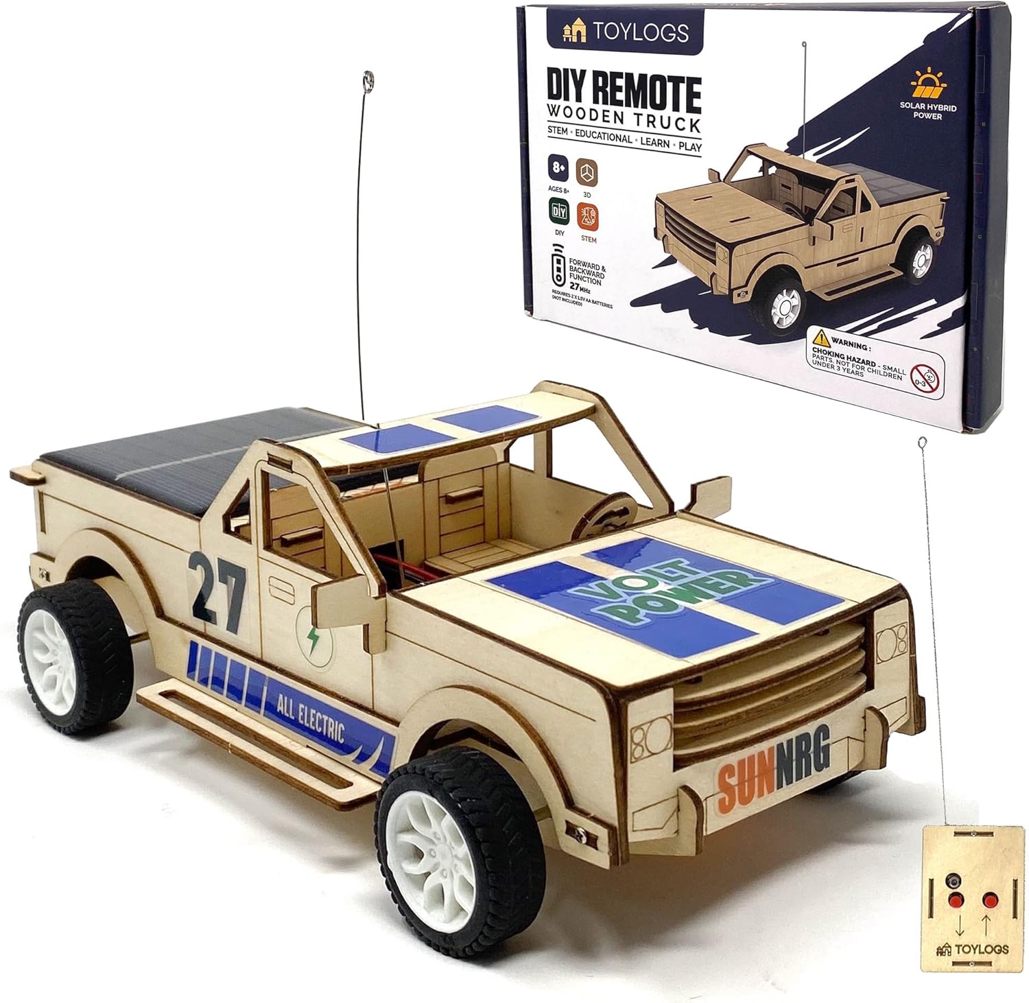 TOYLOGS Kit de modelo de coche de madera, juguete de rompecabezas 3D con control remoto, panel de energía solar, proyectos STEM para niños de 8 a 12