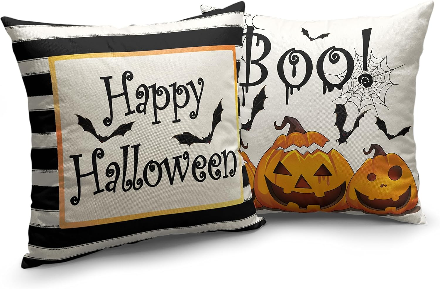 Kwlegh Juego de 2 fundas de almohada de tela de araña de calabaza de Halloween de 24 x 24 pulgadas, decoración moderna de Halloween, fundas de