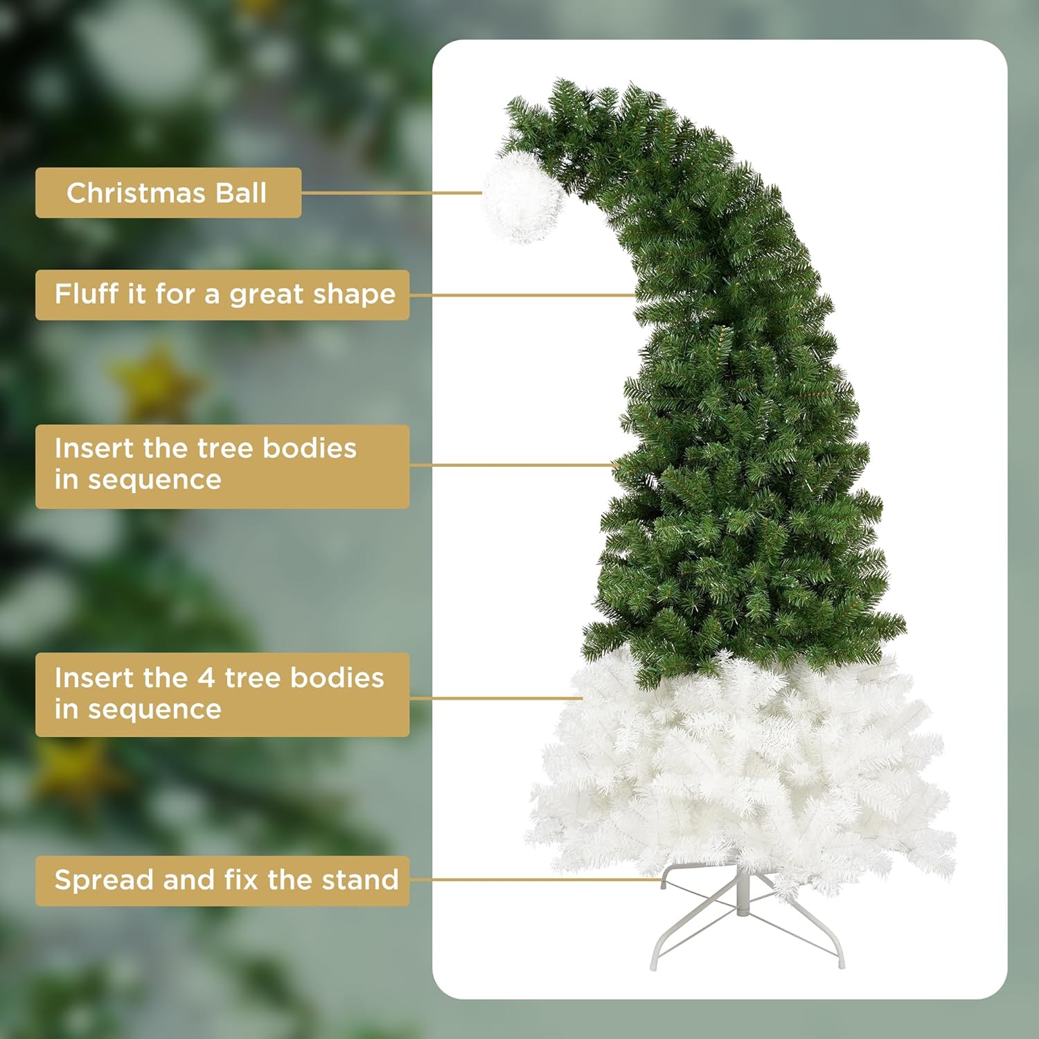 Árbol de Navidad preiluminado flexible de 6 pies con 300 luces LED, 1250 puntas de ramas exuberantes, plenitud y realismo mejorados, estilo de