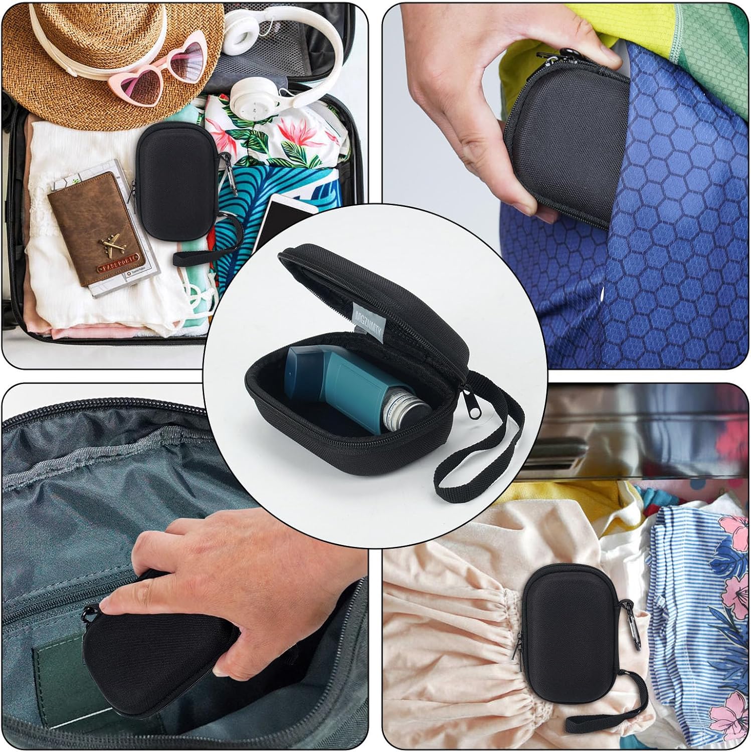 Estuche para inhalador de asma, almacenamiento y viaje, práctico estuche para inhalador para adultos y niños (solo estuche) (negro claro)