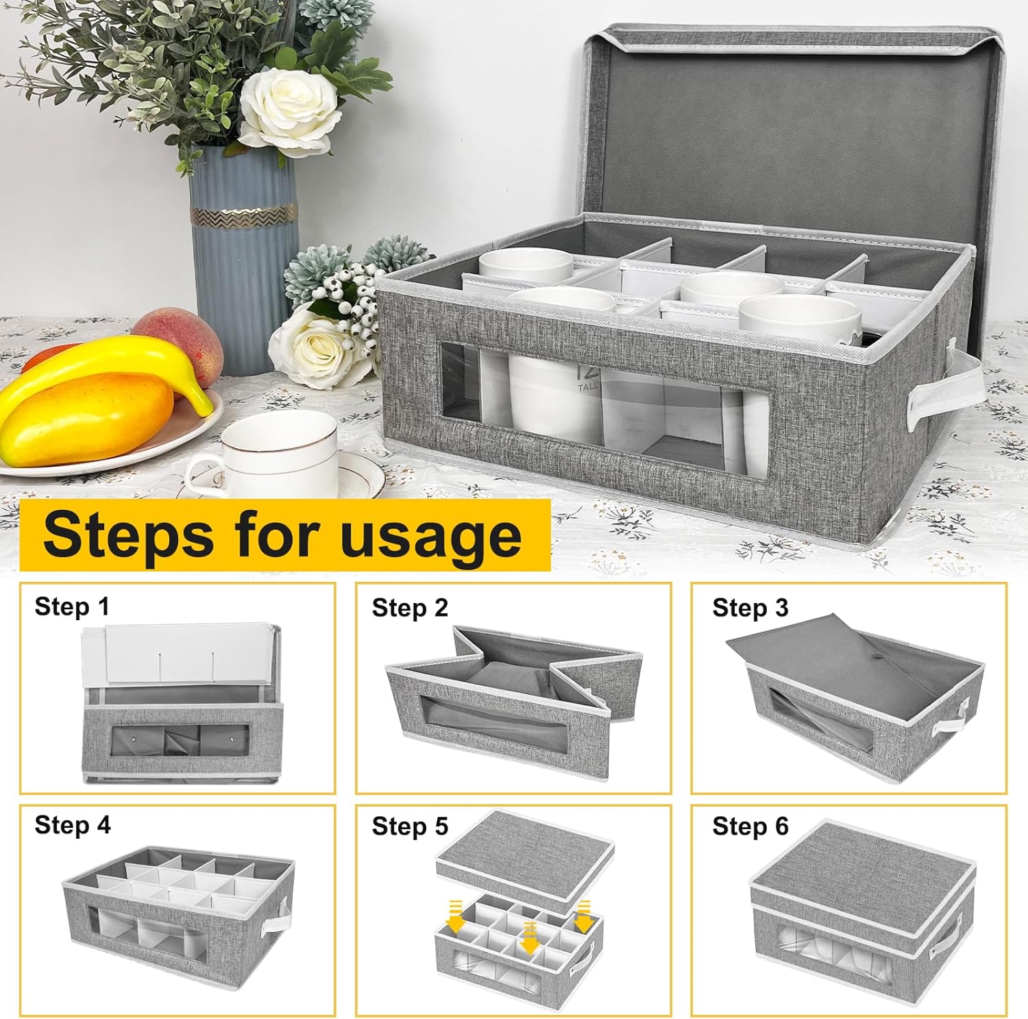 Contenedores de almacenamiento de China  Caja de almacenamiento para copas de vino y taza de café con divisores, recipientes de almacenamiento de