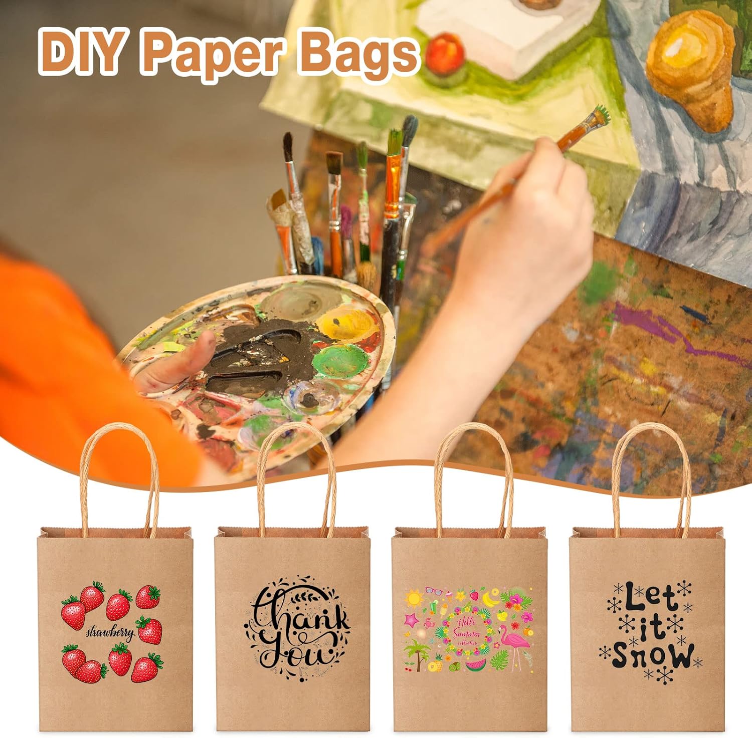 Sweetude 200 bolsas de regalo pequeñas de 6 x 4.7 x 2.4 pulgadas, bolsas de papel kraft de tamaño mini con asas, bolsas de regalo a granel para