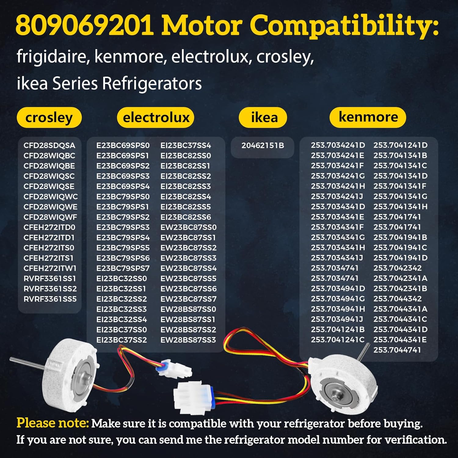 Motor del ventilador del evaporador del refrigerador 2024 809069201 AP6041795 compatible con frigidaire, Kenmore, electrolux, reemplaza 4456990,