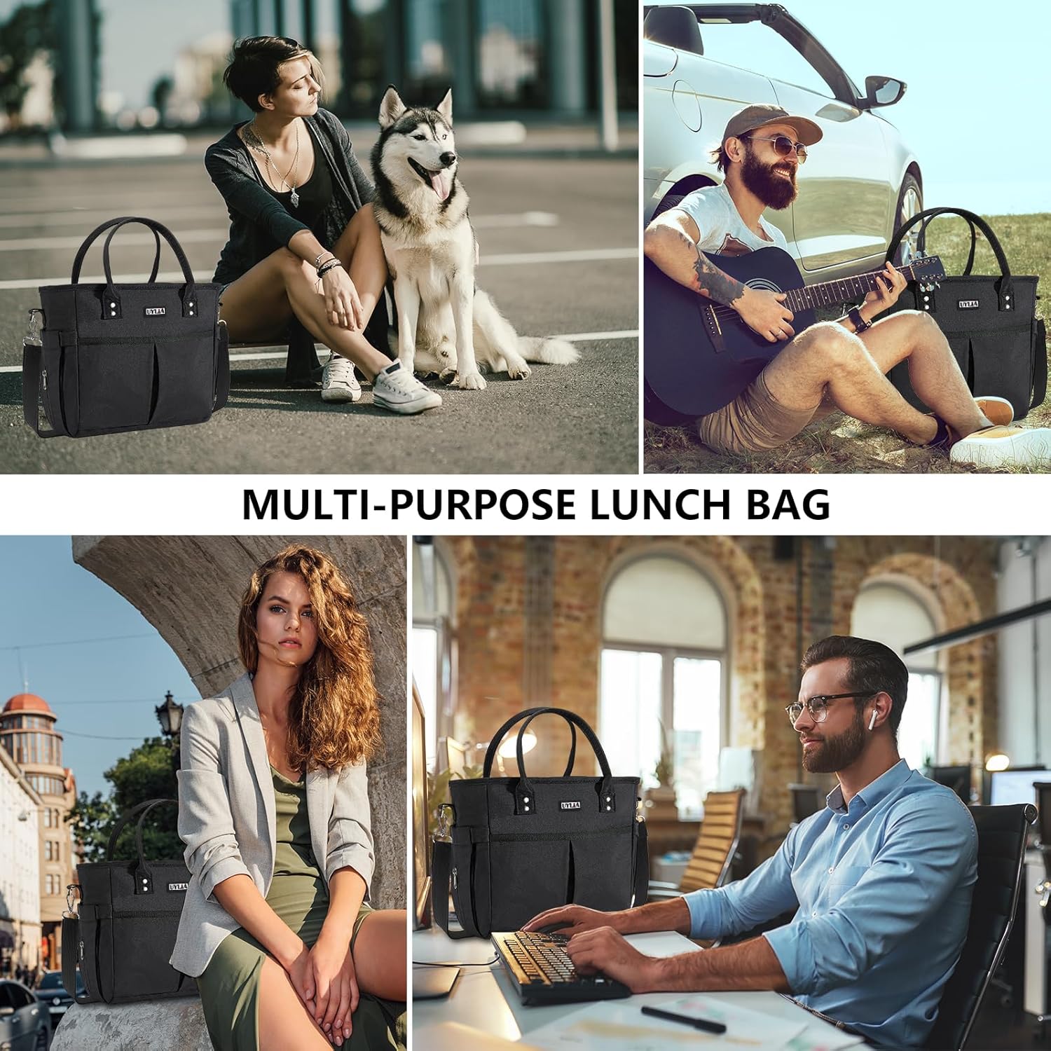 Bolsas de almuerzo para mujer, bolsa de almuerzo aislada con correa ajustable para el hombro, lonchera con soporte para bebidas para adultos y