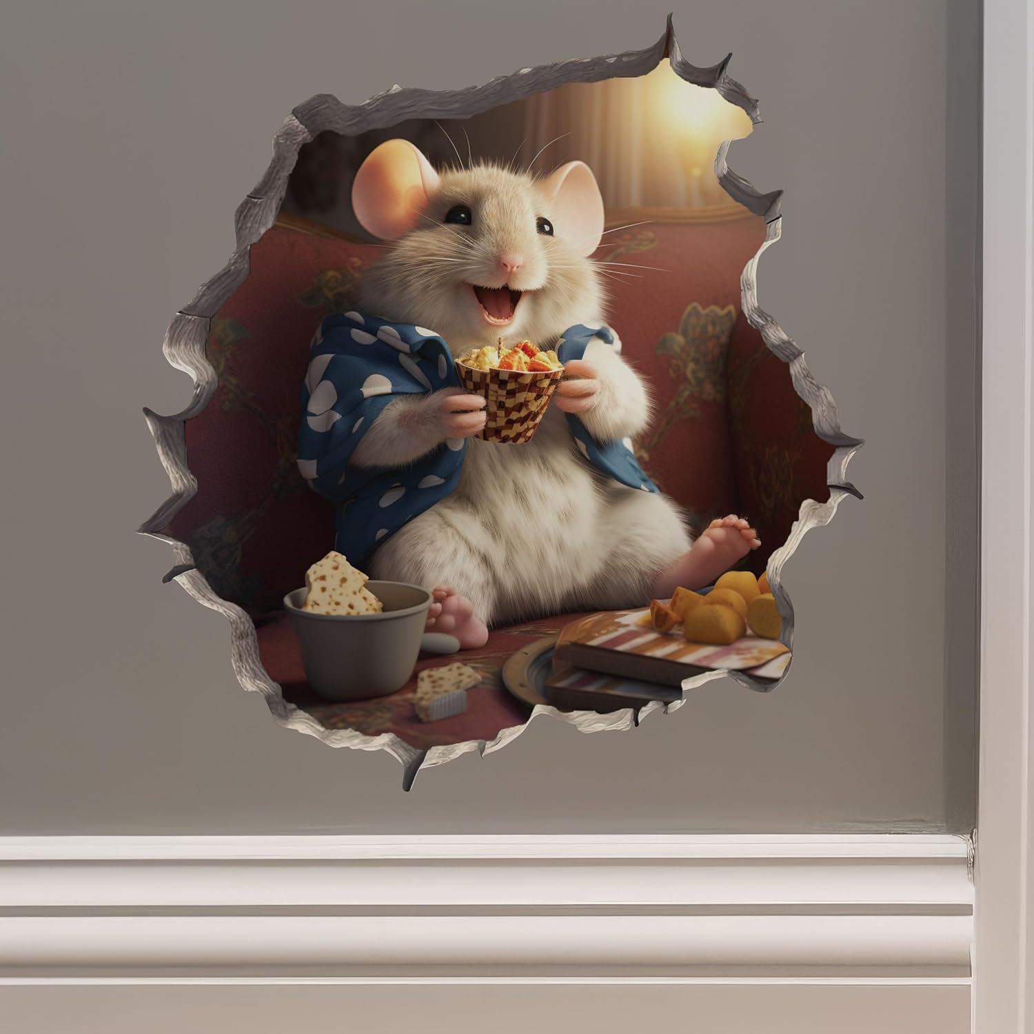 Calcomanía de pared 3D con agujero de ratón, diseño de papa, ratón
