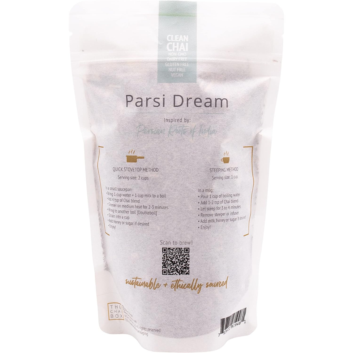The Chai Box – Parsi Dream – Té de hojas sueltas negras con hierba de limón, jengibre, menta. Una celebración de la hermosa cultura Parsi –