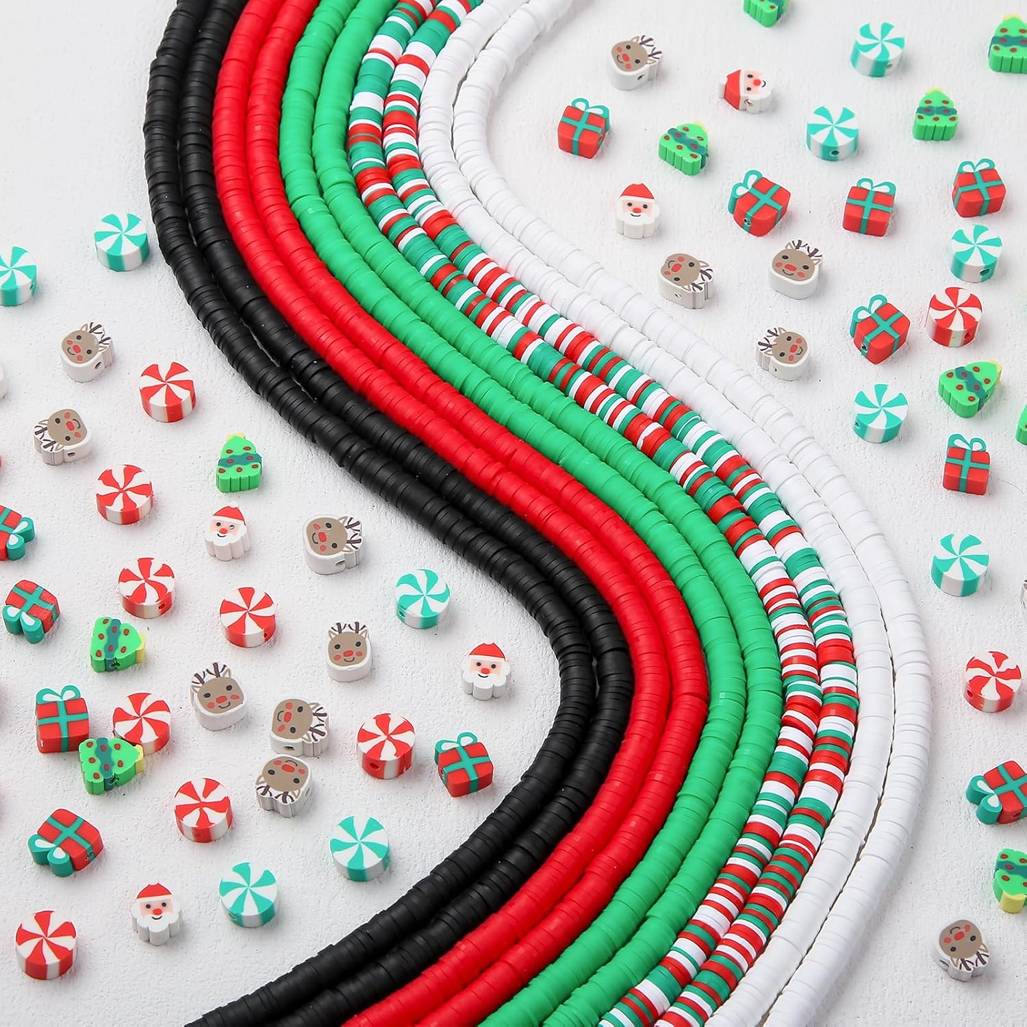 Cuentas de arcilla de Navidad, regalo de Navidad, cuentas de arcilla heishi, cuentas de arcilla polimérica de Navidad para hacer pulseras, collares,