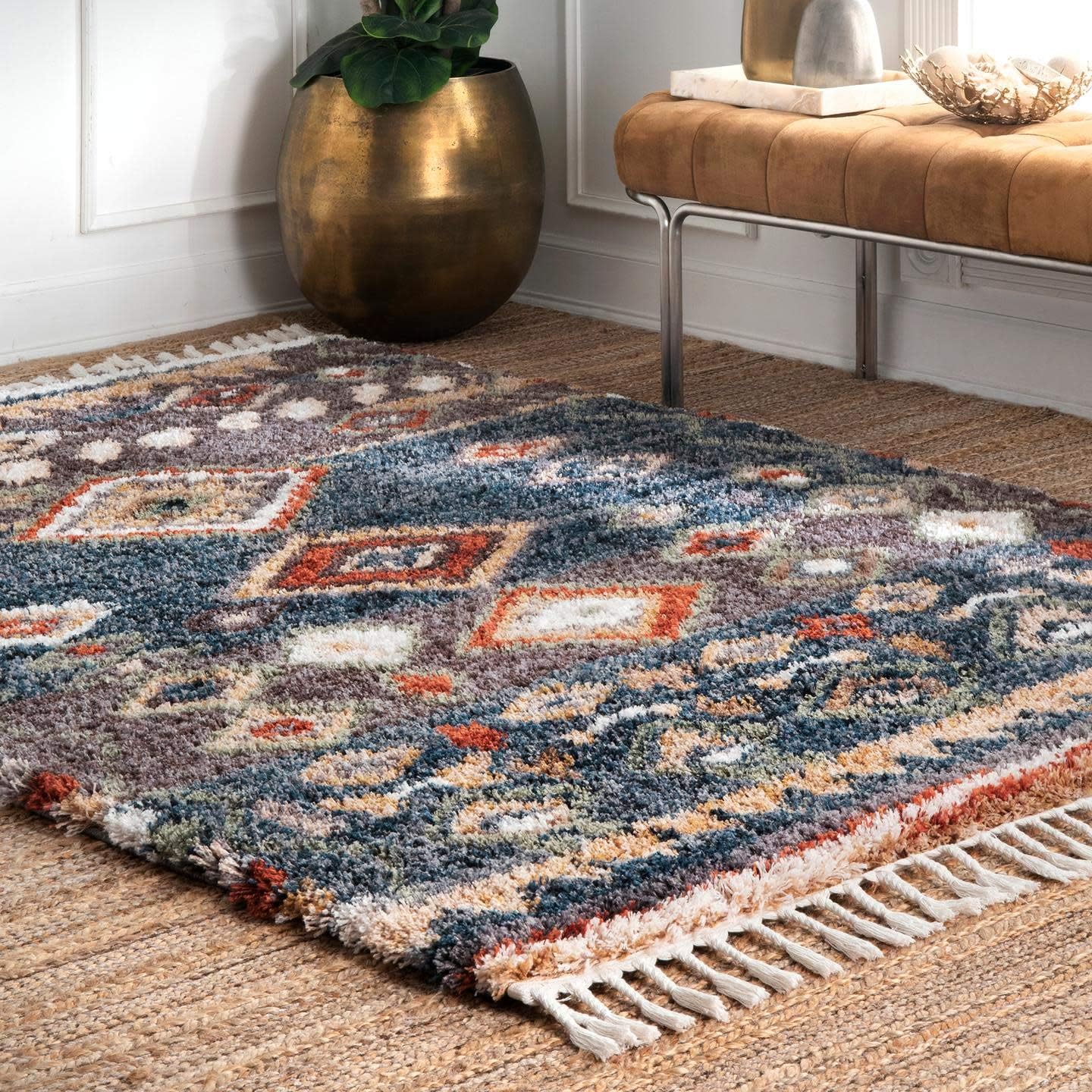 nuLOOM Rosemarie – Alfombra bohemia suave con borlas, 3 x 5, color azul