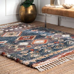 nuLOOM Rosemarie – Alfombra bohemia suave con borlas, 3 x 5, color azul nuLOOM Rosemarie – Alfombra bohemia suave con borlas, 3 x 5, color azul