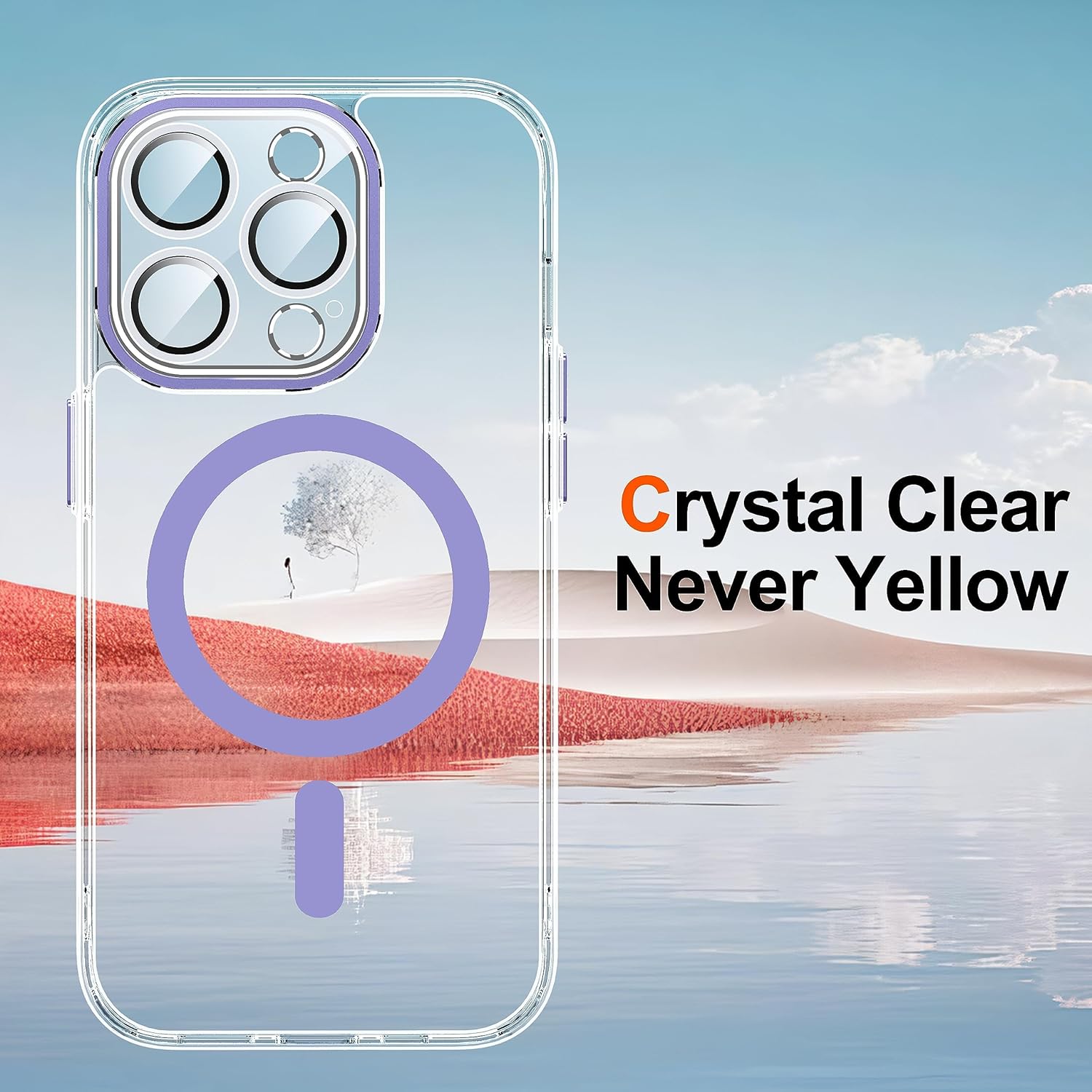 Funda transparente diseñada para iPhone 15 Pro, 2 protectores de pantalla, 30 x antiamarilleo, compatible con MagSafe, protector de cámara