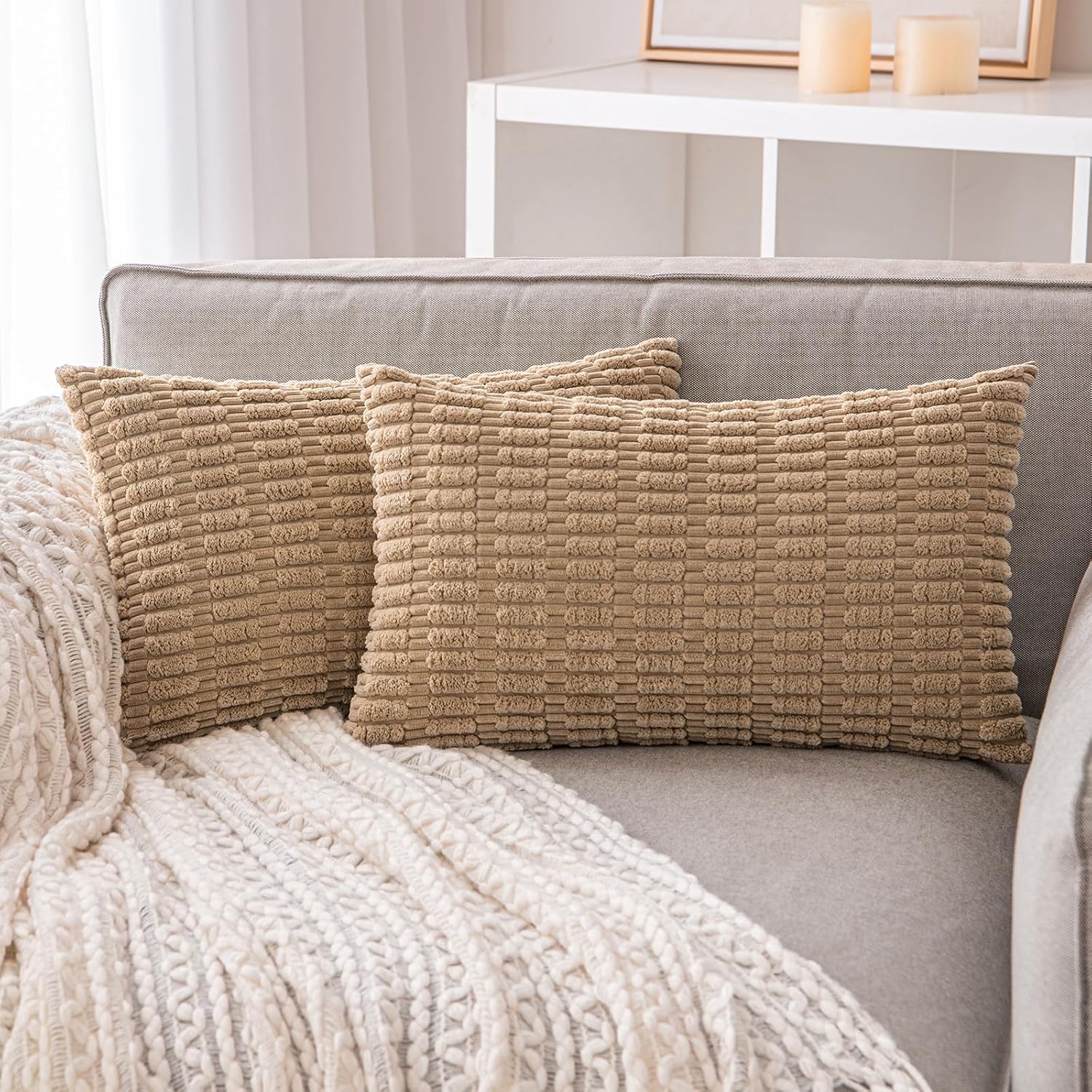 Paquete de 2 fundas de almohada decorativas de pana de otoño de 12 x 20 pulgadas para sofá, cama, sala de estar, funda de cojín rectangular a rayas