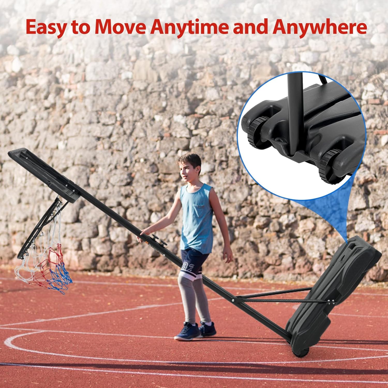 Aro de baloncesto de altura ajustable para niños, sistema de tablero portátil con 2 ruedas, aro de baloncesto para piscina de 5 a 7 pies, tablero