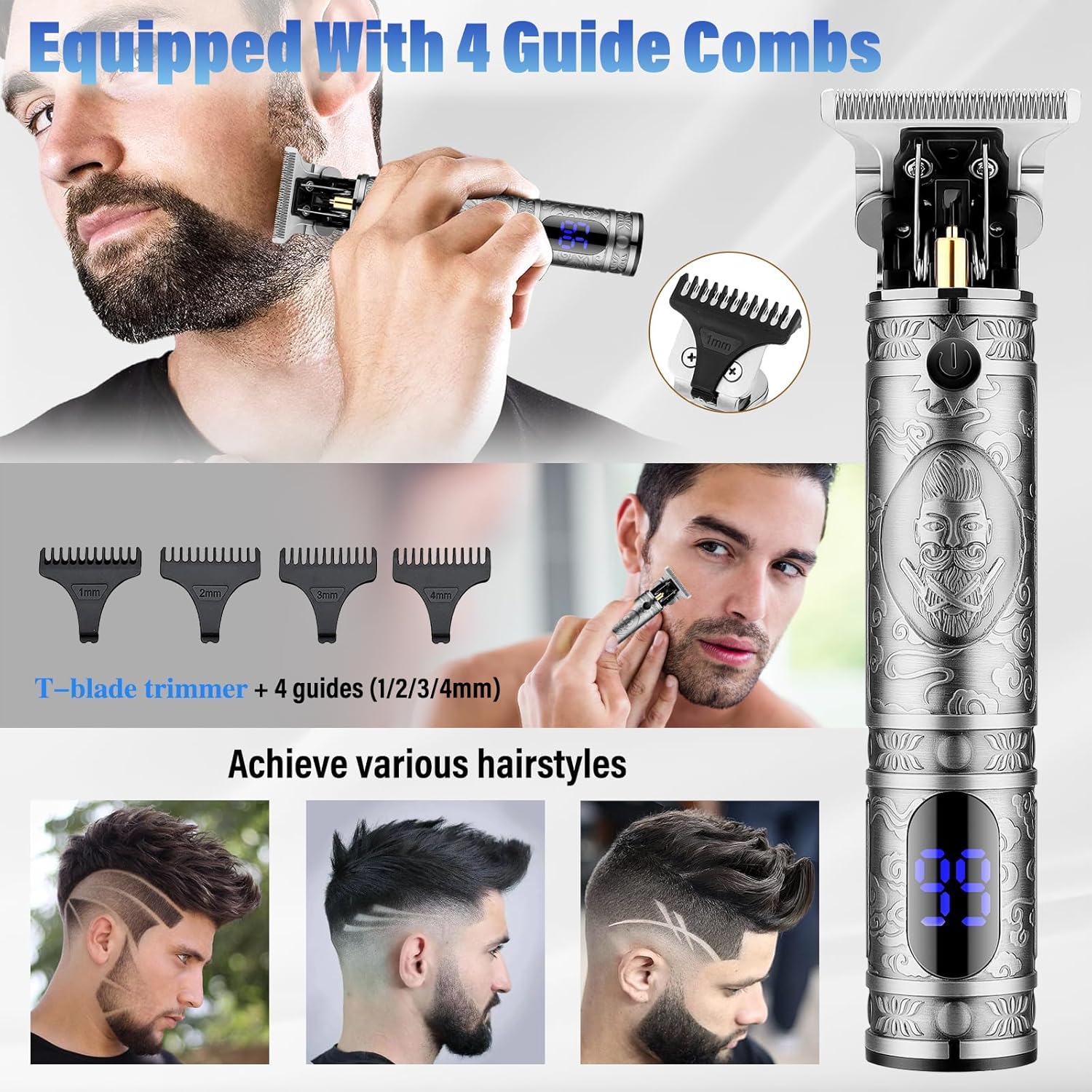 Cortadora de pelo profesional para hombres, juego de afeitadora de pelo de nariz, recortadora de barba inalámbrica con hoja en T, cortadora de
