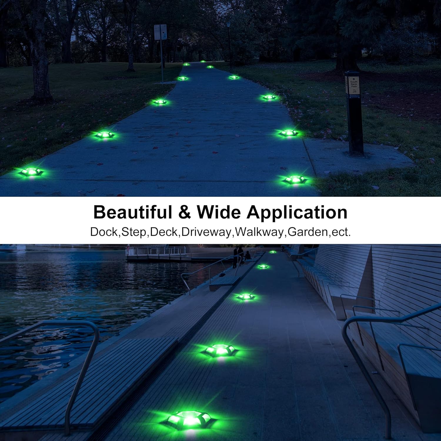 Luces solares verdes para muelle de entrada, 8 paquetes de luces impermeables de 1200 mAh LED de aluminio para exteriores, advertencia de