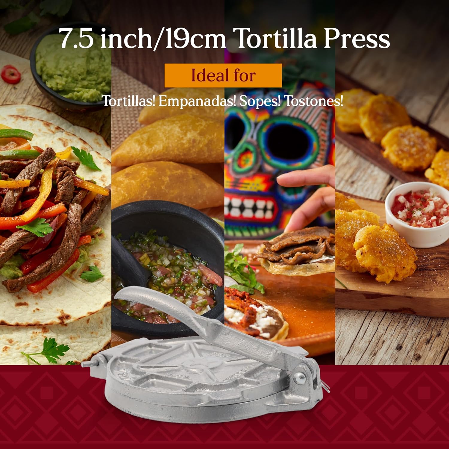 Estrella Prensa de Tortilla de Hierro Fundido de 7,5 pulgadas y Pataconera