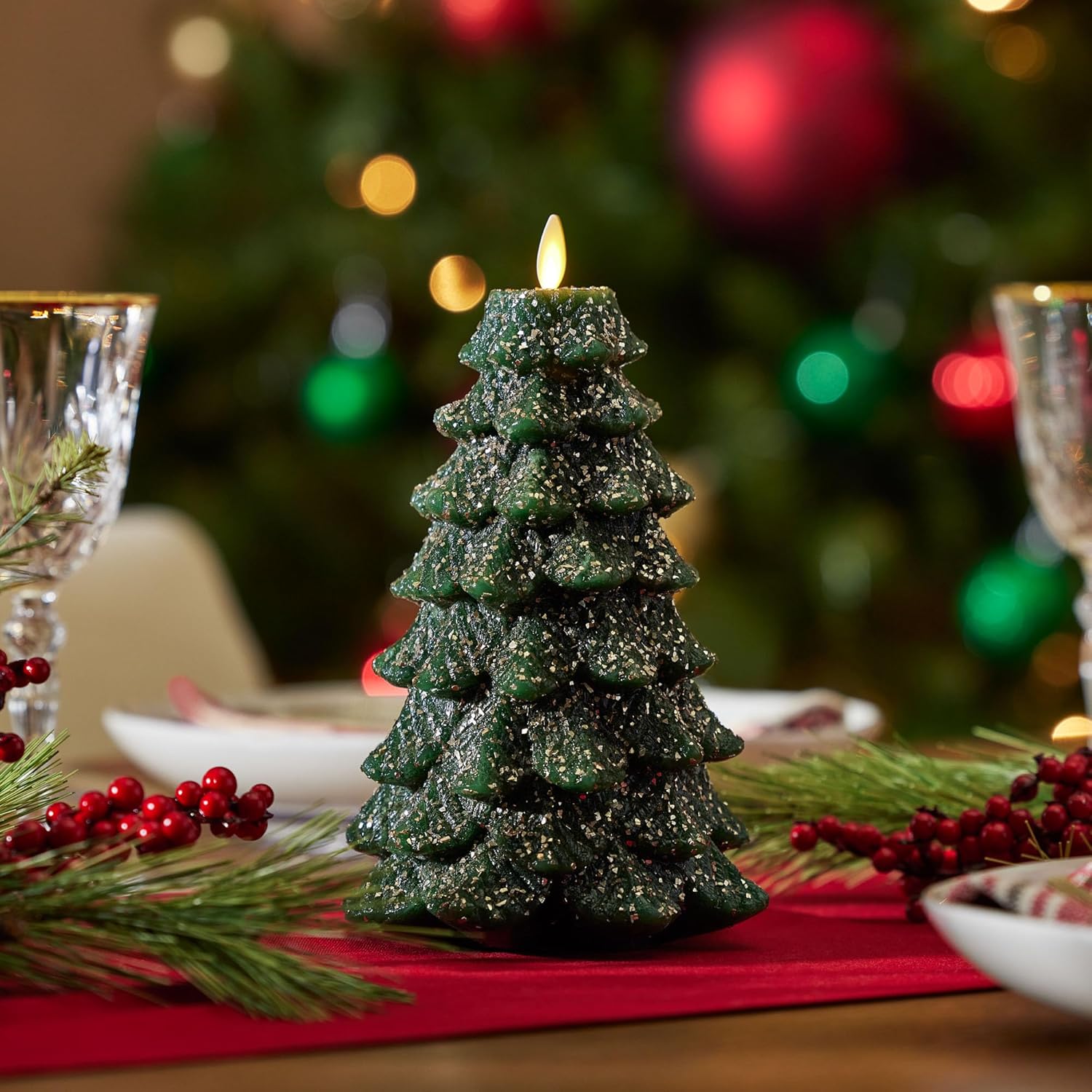 Luminara Vela sin llama, árbol de Navidad, 5.35 pulgadas de ancho x 8.5 pulgadas de alto, efecto de llama móvil, temporizador, listo para el control