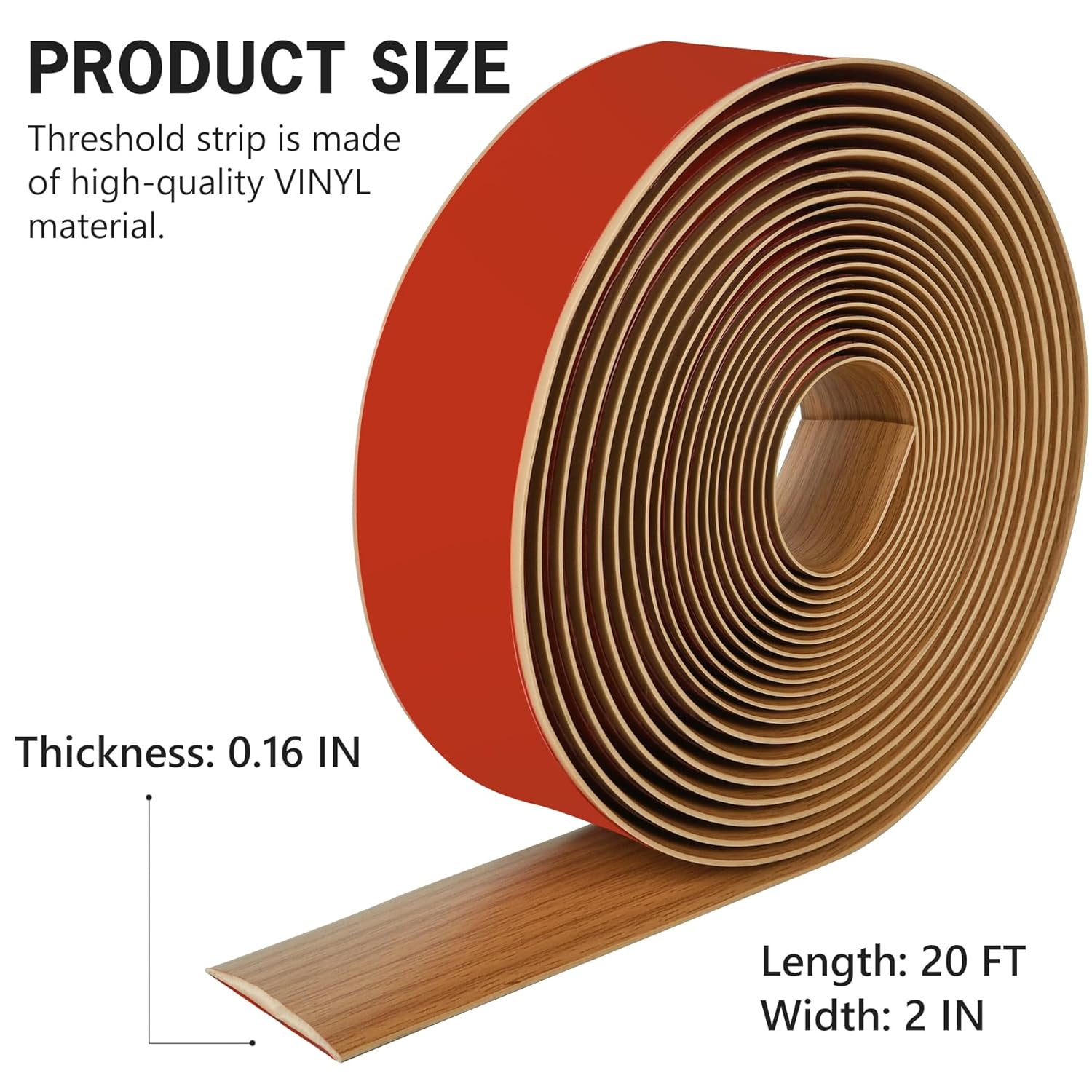 Tira de transición de suelo de 20 pies, autoadhesiva, cubierta de vinilo, tira de transición divisora plana, diseño de grano de madera para huecos
