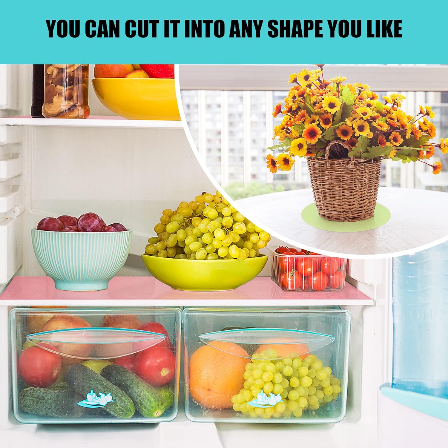 Shinywear – 16 tapetes lavables para refrigerador, impermeables, a prueba de aceite, revestimientos para estantes de refrigerador, almohadillas de