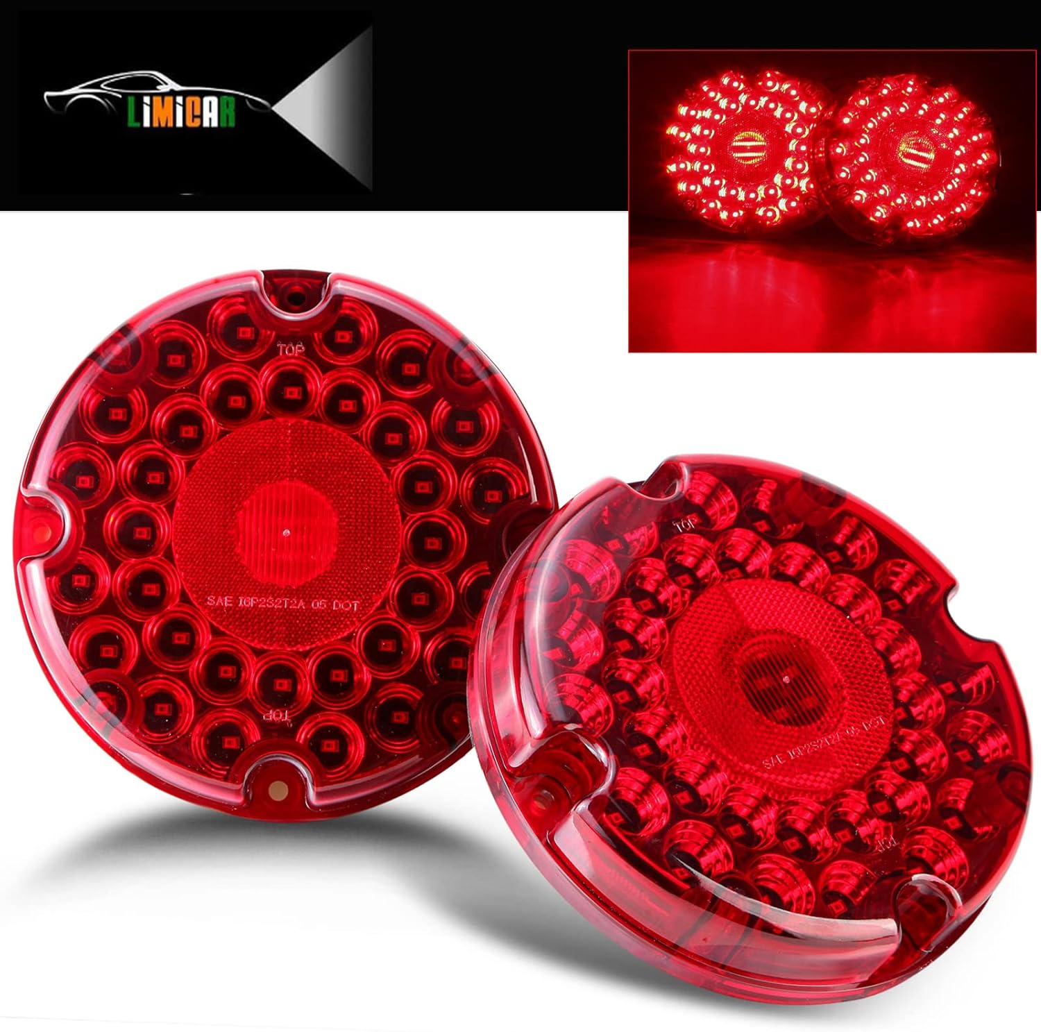 LIMICAR Luces de remolque redondas de 7 pulgadas, 36 luces LED rojas de tránsito, kit de luces LED para remolque, luz trasera de freno y giro con