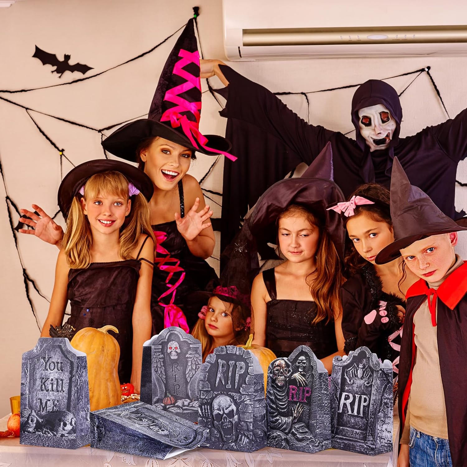 Yeaqee 48 bolsas de papel de lápida de Halloween, bolsas de regalo de dulces de Halloween, bolsas de golosinas para dulce o truco, bolsas de