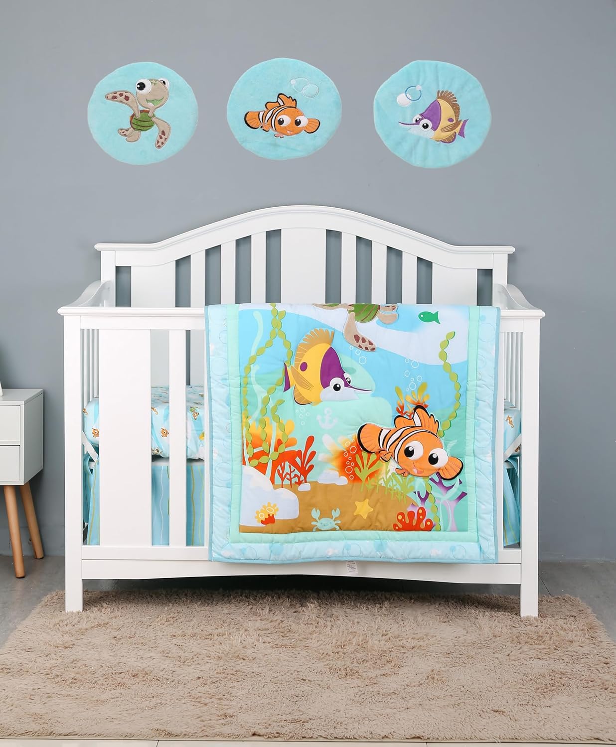 Blue Ocean – Juego de ropa de cama para cuna de bebé, niño, tortuga, pez, juego de ropa de cama 1 edredón ajustable, 1 sábana y 1 falda, 3