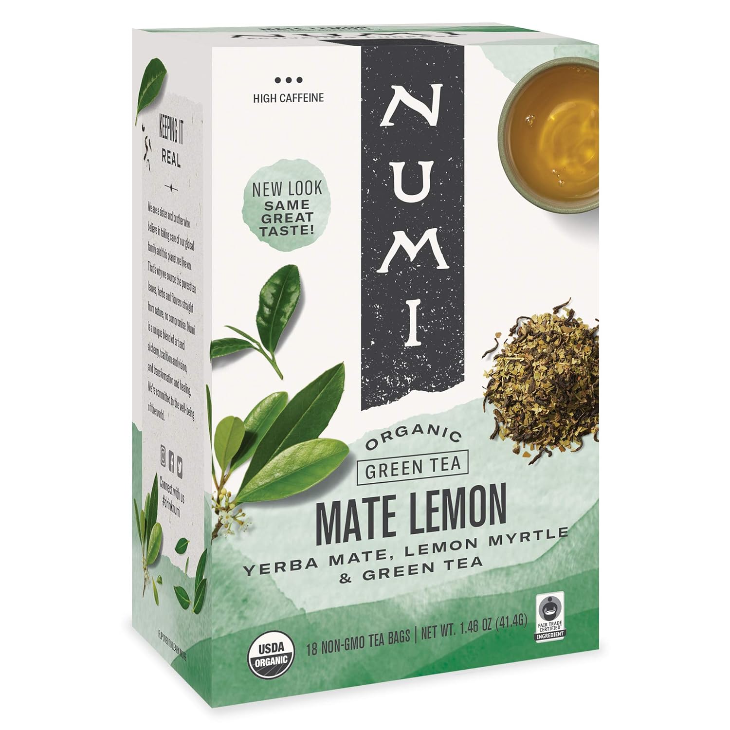 Numi Té mate orgánico limón, yerba mate, té verde y mirto de limón, 18 bolsas de té (paquete de 3)