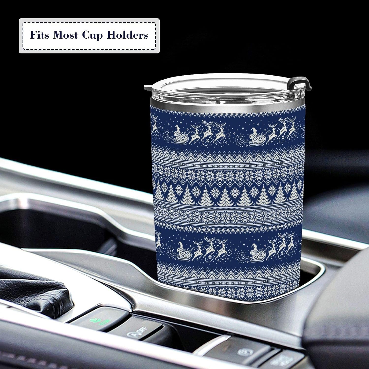 Jihqo Vaso de Navidad con diseño bohemio con tapa y pajilla, vaso aislado de acero inoxidable, taza de café de viaje de doble pared, tazas térmicas