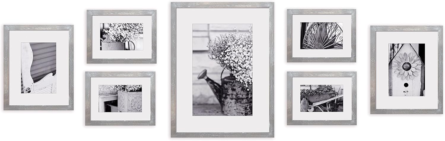 Gallery Perfect Juego de 7 marcos de fotos Greywash Gallery con impresiones artísticas decorativas y plantilla para colgar, varios tamaños