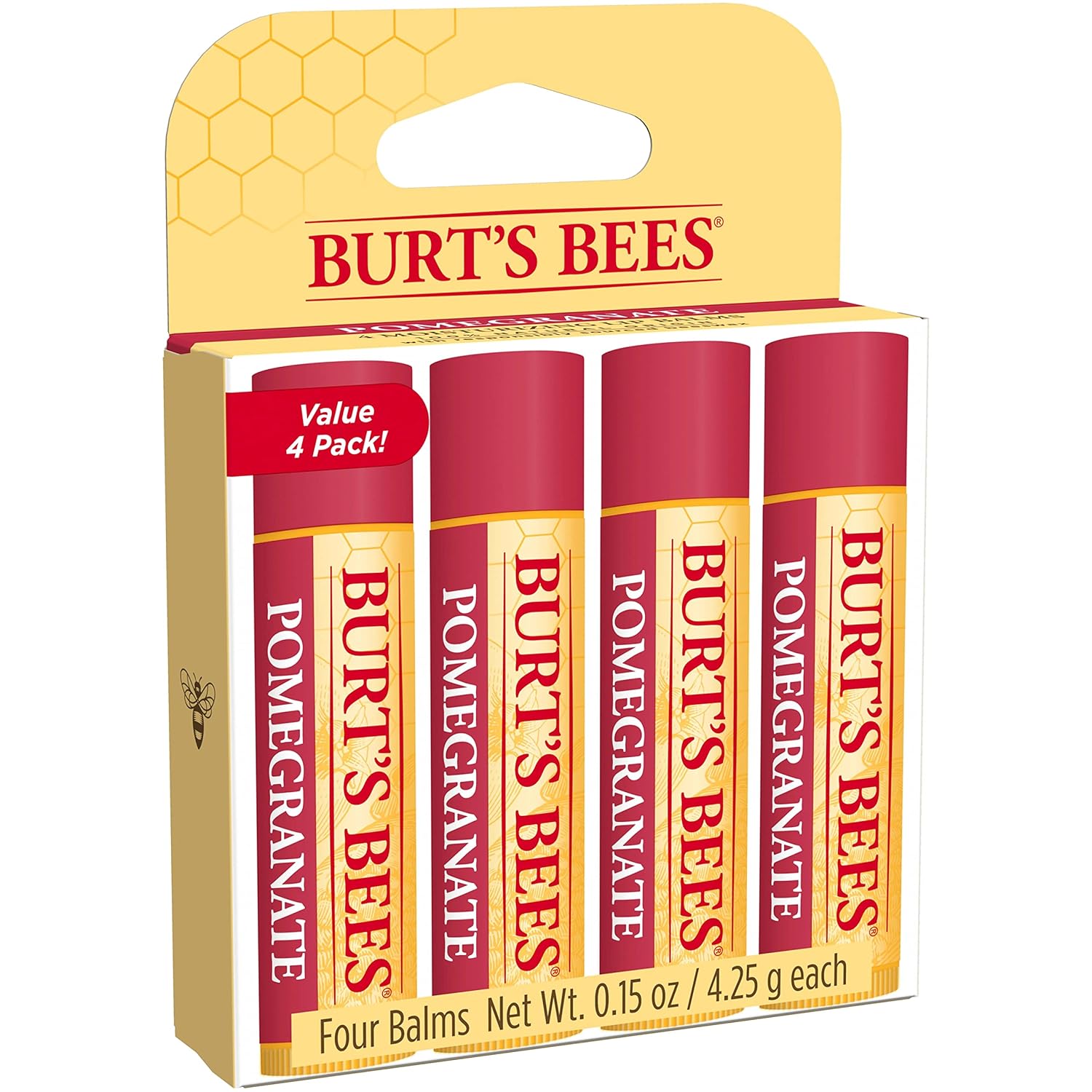 Burt’s Bees – Bálsamo labial, protector labial hidratante, totalmente natural, Original, granada (paquete de 4)