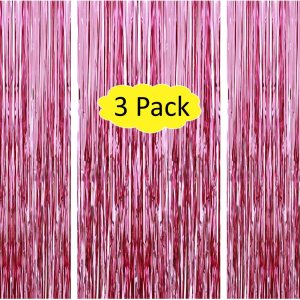 Paquete de 3 cortinas de fondo de plástico con flecos de oropel rosa de 3.3 x 6.6 pies para decoraciones de fiesta de cumpleaños de Halloween 2024 Paquete de 3 cortinas de fondo de plástico con flecos de oropel rosa de 3.3 x 6.6 pies para decoraciones de fiesta de cumpleaños de Halloween 2024