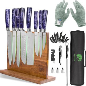 FULLHI Juego de cuchillos con soporte magnético para cuchillos, juego de cuchillos japoneses de 15 piezas, juego de cuchillos de cocina de acero FULLHI Juego de cuchillos con soporte magnético para cuchillos, juego de cuchillos japoneses de 15 piezas, juego de cuchillos de cocina de acero