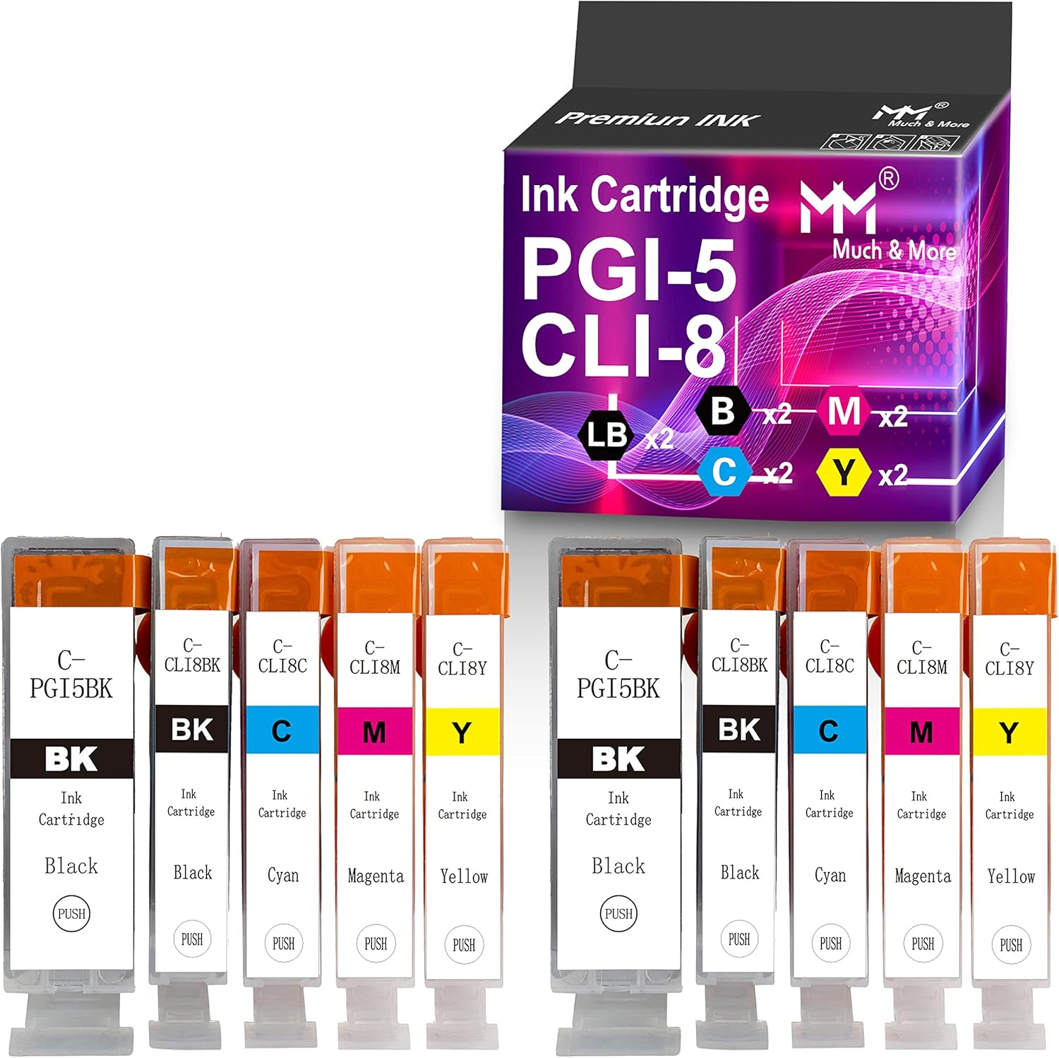 MM MUCH & MORE Cartucho de tinta compatible PGI5 CLI8 de repuesto para Canon PGI-5 CLI-8 PGI 5 CLI 8 utilizado para PIXMA iP3300 iP4200 iP4300