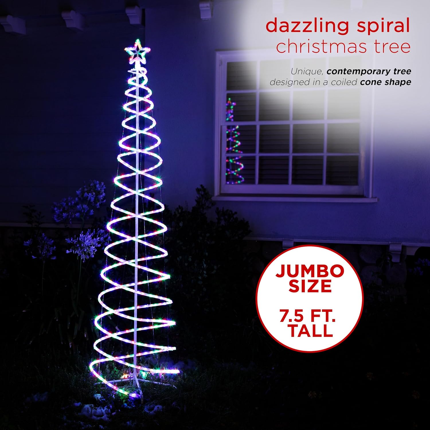 Alpine Corporation Árbol de Navidad grande en espiral con luces LED de colores multifuncionales