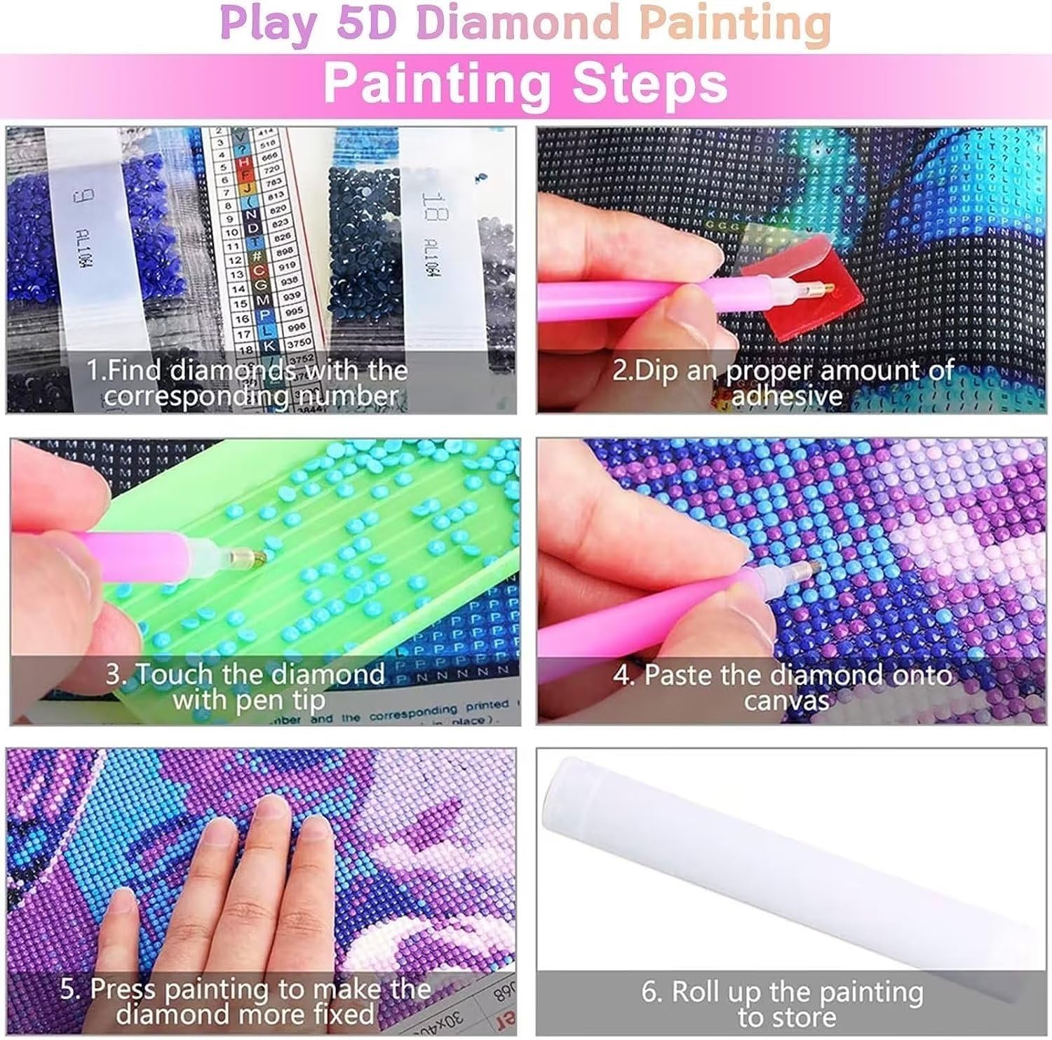 RMSGOZO Kits de pintura de diamantes de hadas 5D  Pintura de diamantes de jardín, kit de diamantes de imitación finos de cristal redondo completo
