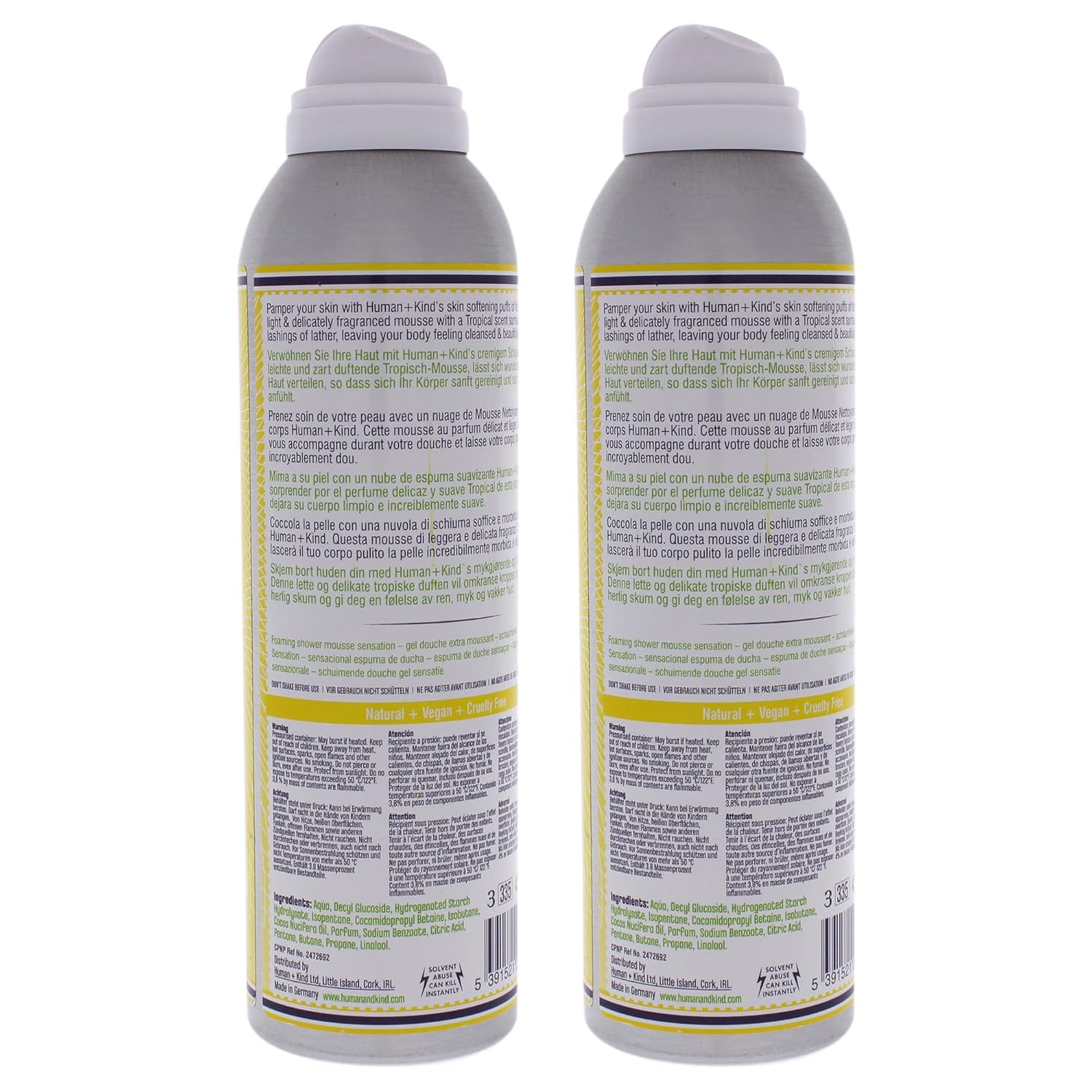 Human+Kind Shower Mousse Body Wash – Tropical Splash Unisex 6.76 oz – Paquete de 2