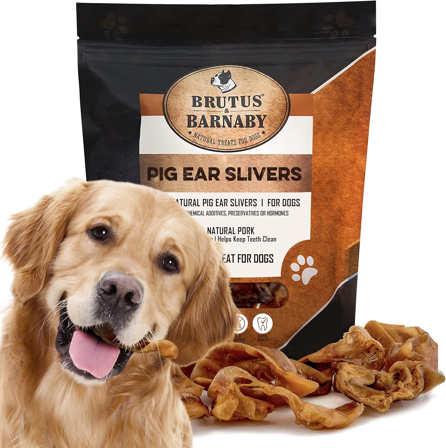 BRUTUS & BARNABY Cortadoras de orejas de cerdo, corte grueso, golosinas naturales para perros, oreja de cerdo pura y saludable, fácil de digerir, el