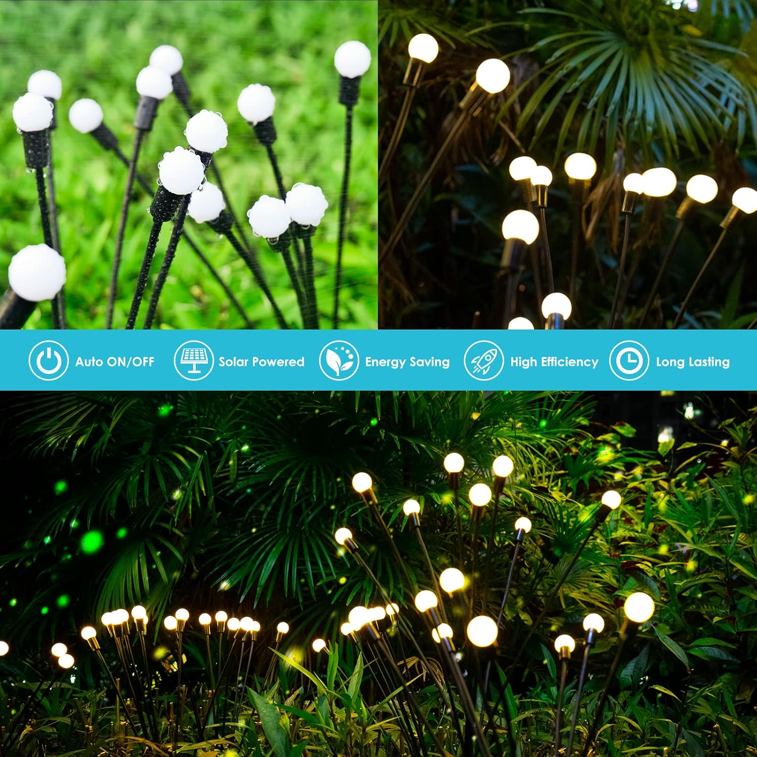 8 luces LED de luciérnaga alimentadas por energía solar, luces solares al aire libre, impermeables, luces decorativas de jardín solares para patio,