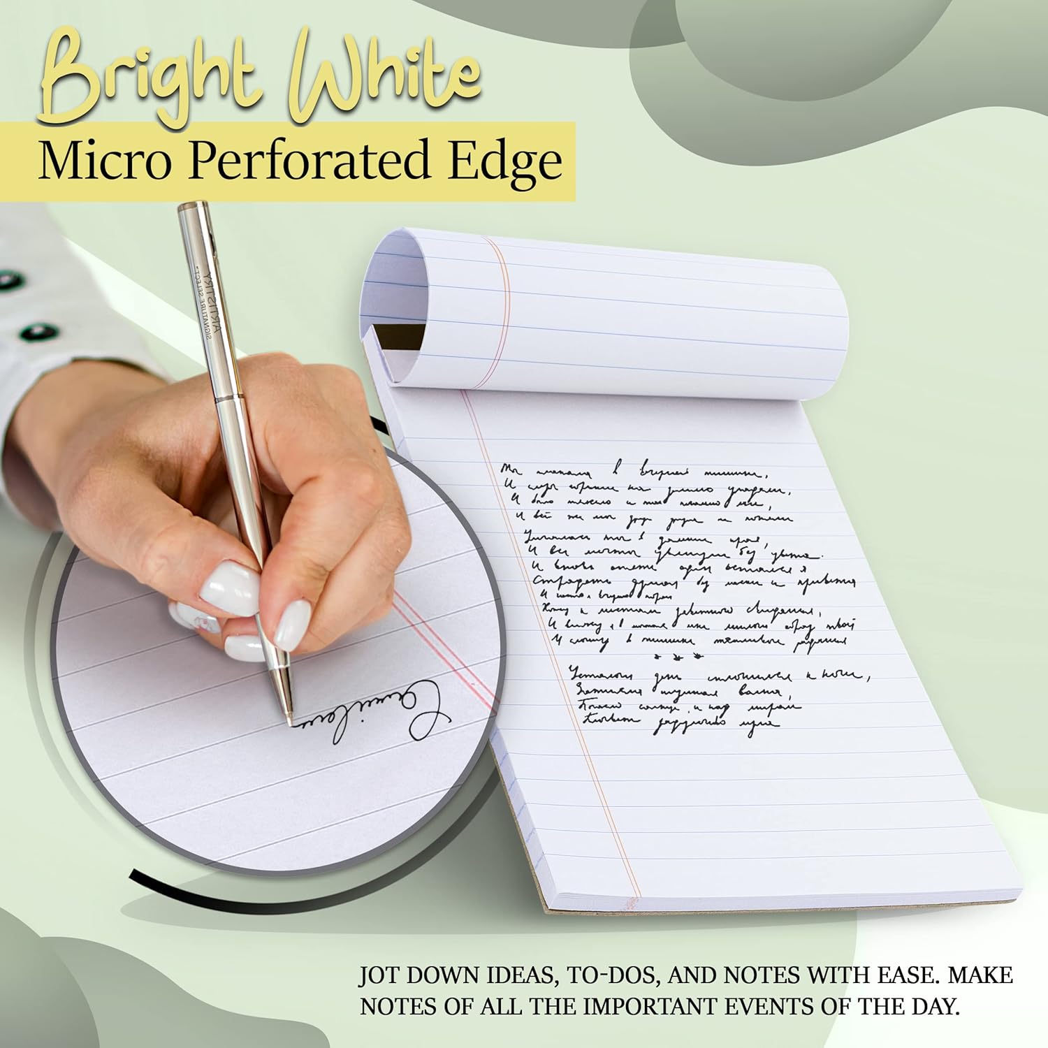 Emraw Bloc de escritura universal de 50 hojas con borde micro perforado blanco con rayas legales, tamaño carta, 50 unidades, 8.5 x 11.75 pulgadas