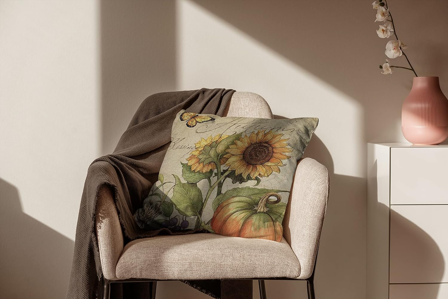 Fundas de almohada de otoño de 18 x 18 pulgadas, funda de almohada de lino para sofá, casa de campo, Acción de Gracias, decoraciones de otoño