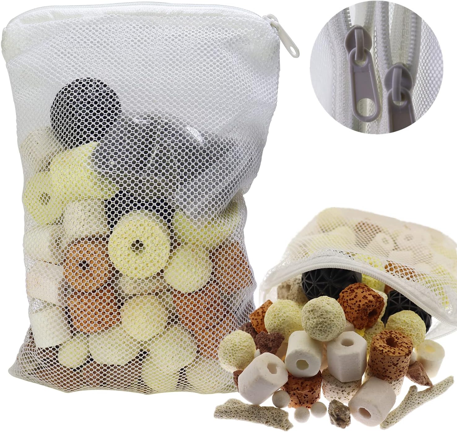 Mei Ting Acuario medios de filtro bio bolas anillos de cerámica 12 en 1 filtro de estanque de peces anillo de filtro de cerámica 17.64 oz bolsa de
