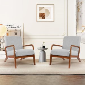 thksbought Sillas decorativas con sillas modernas de madera, sillas laterales de tela, sofá individual para sala de estar, dormitorio (2, gris claro) thksbought Sillas decorativas con sillas modernas de madera, sillas laterales de tela, sofá individual para sala de estar, dormitorio (2, gris claro)
