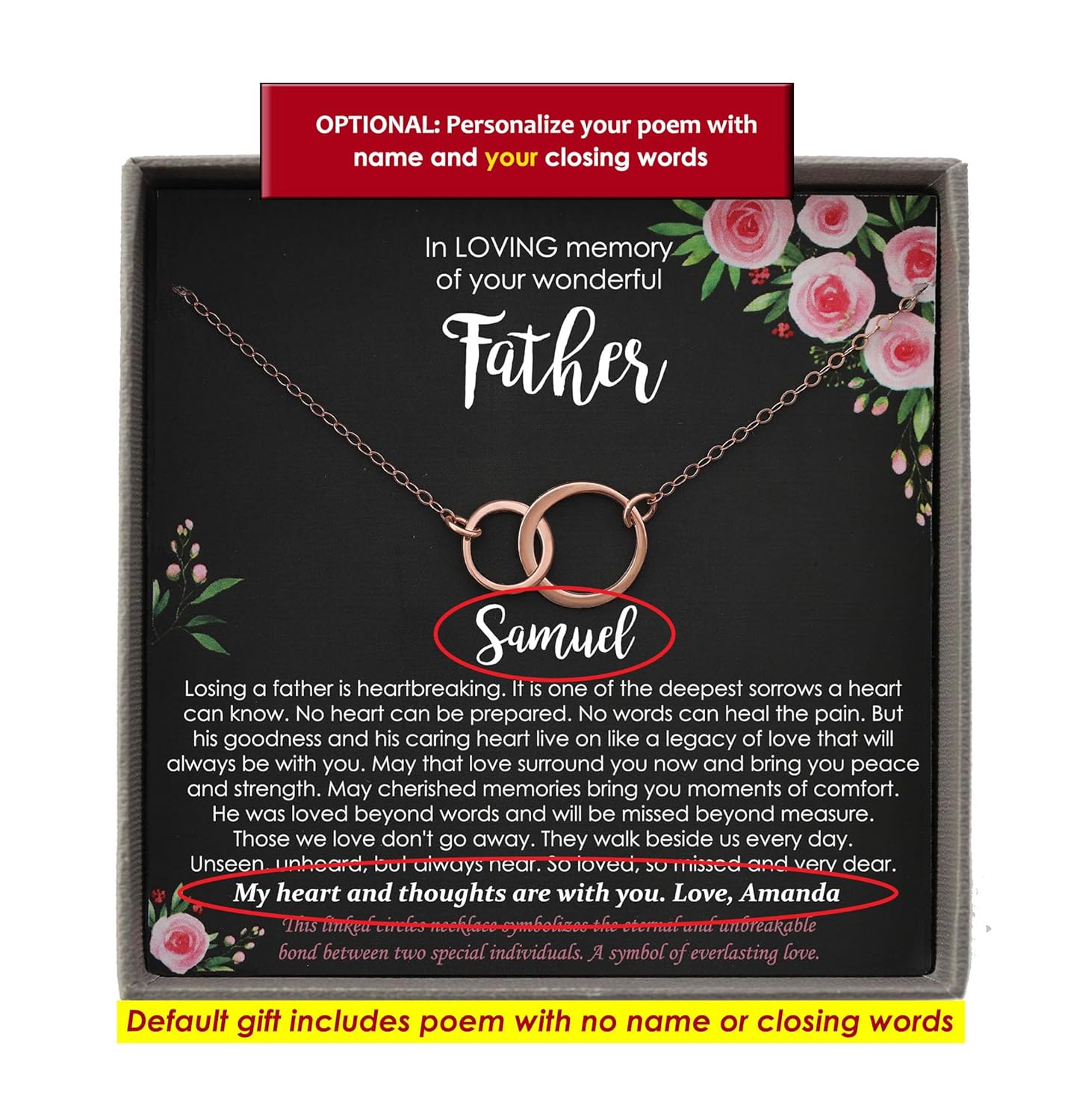 Bereavement Gifts for Loss of Father, Memorial Gifts, 2 Interlocking Circles Necklace with Meaningful Message