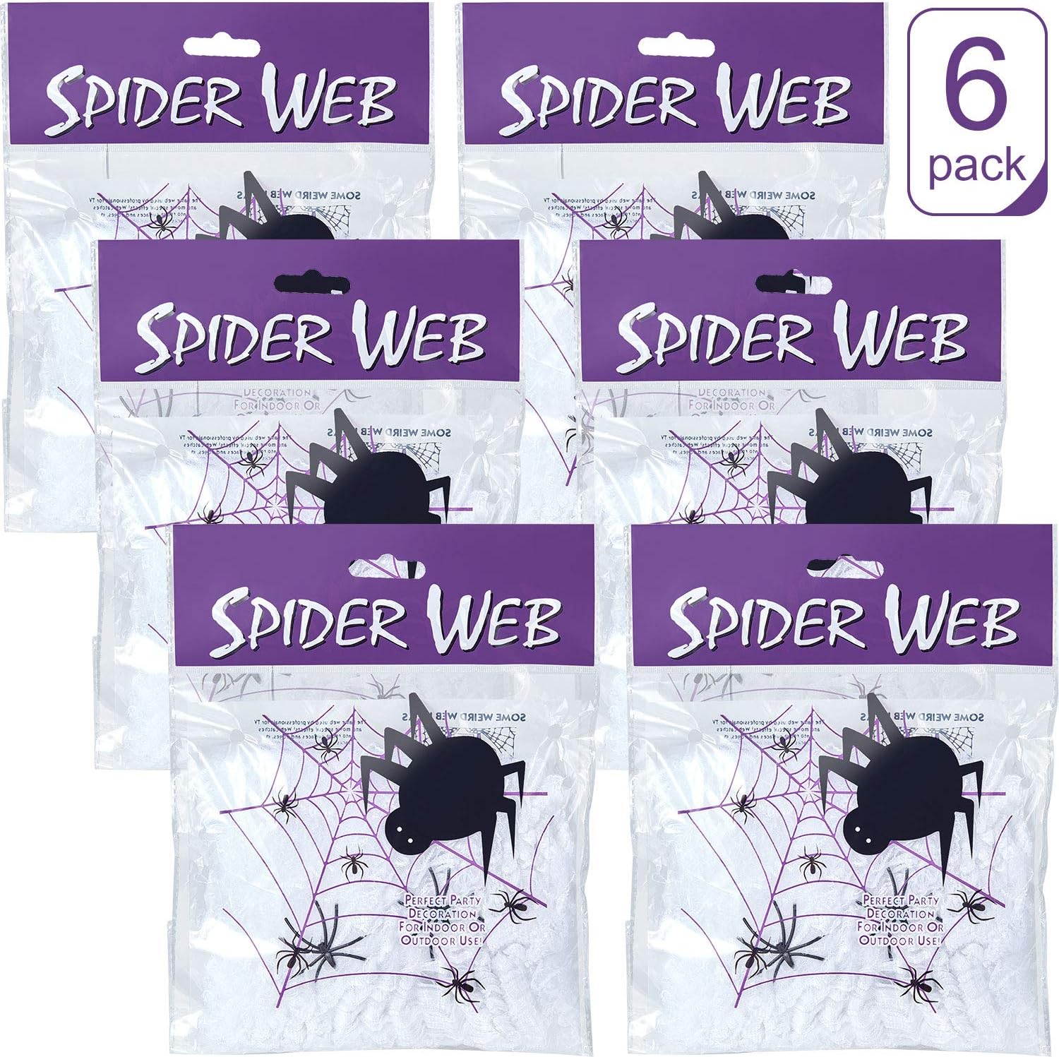 Boao 6 telarañas elásticas de Halloween con 12 arañas de plástico para decoración de Halloween en interiores y exteriores