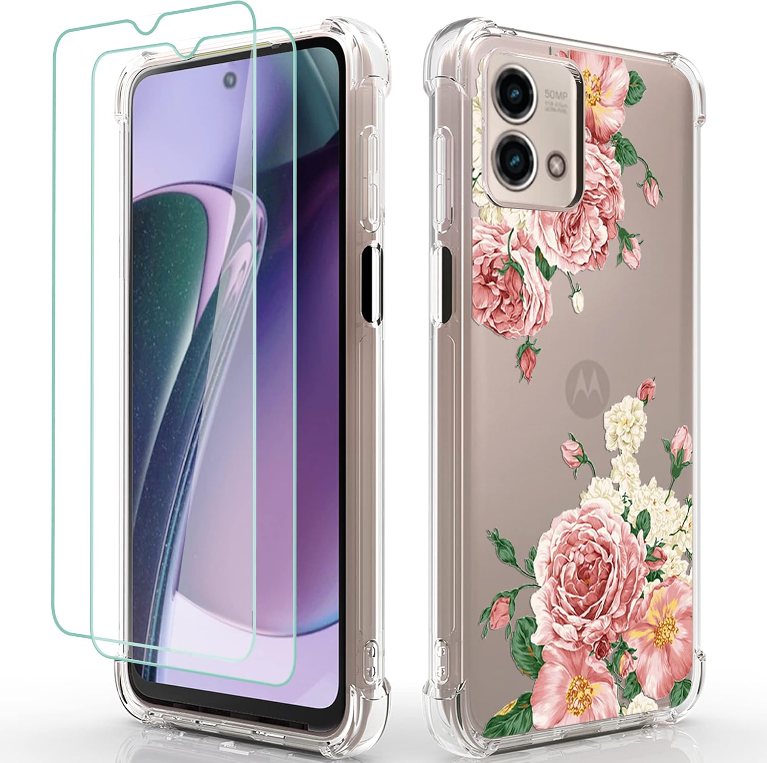 Osophter Funda para Moto G Stylus 5G 2023, Motorola G Stylus 5G 2023 para mujeres y niñas, diseño floral con protector de pantalla, absorción de
