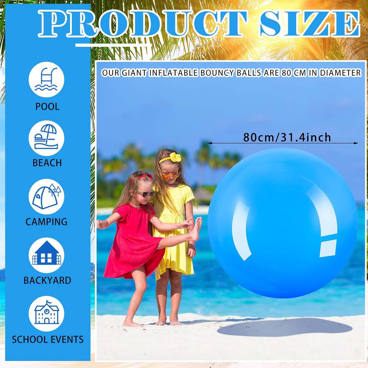 Jenaai 2 bolas de rebote grandes de 30 pulgadas, bola de goma gigante inflable gigante para hacer ejercicio al aire libre, pelota de salto para
